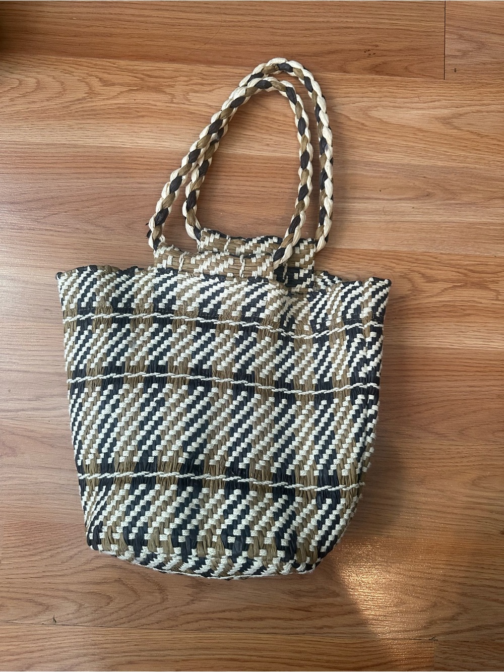 Zara Woven Straw Tote Bag in Black, White & Khaki - Versatile Everyday Carry